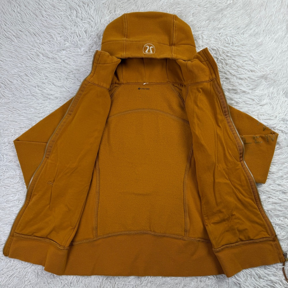 Lululemon Sweater Womens 6 Mustard Yellow Scuba Hoodie Fleece Full Zip Pockets - Picture 3 of 9